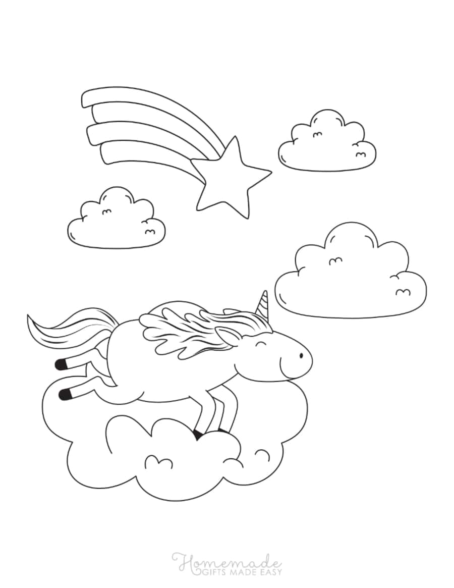Unicorn Riding On Cloud Shooting Star Unicorn Kids Coloring Pages Pdf Free Vectors